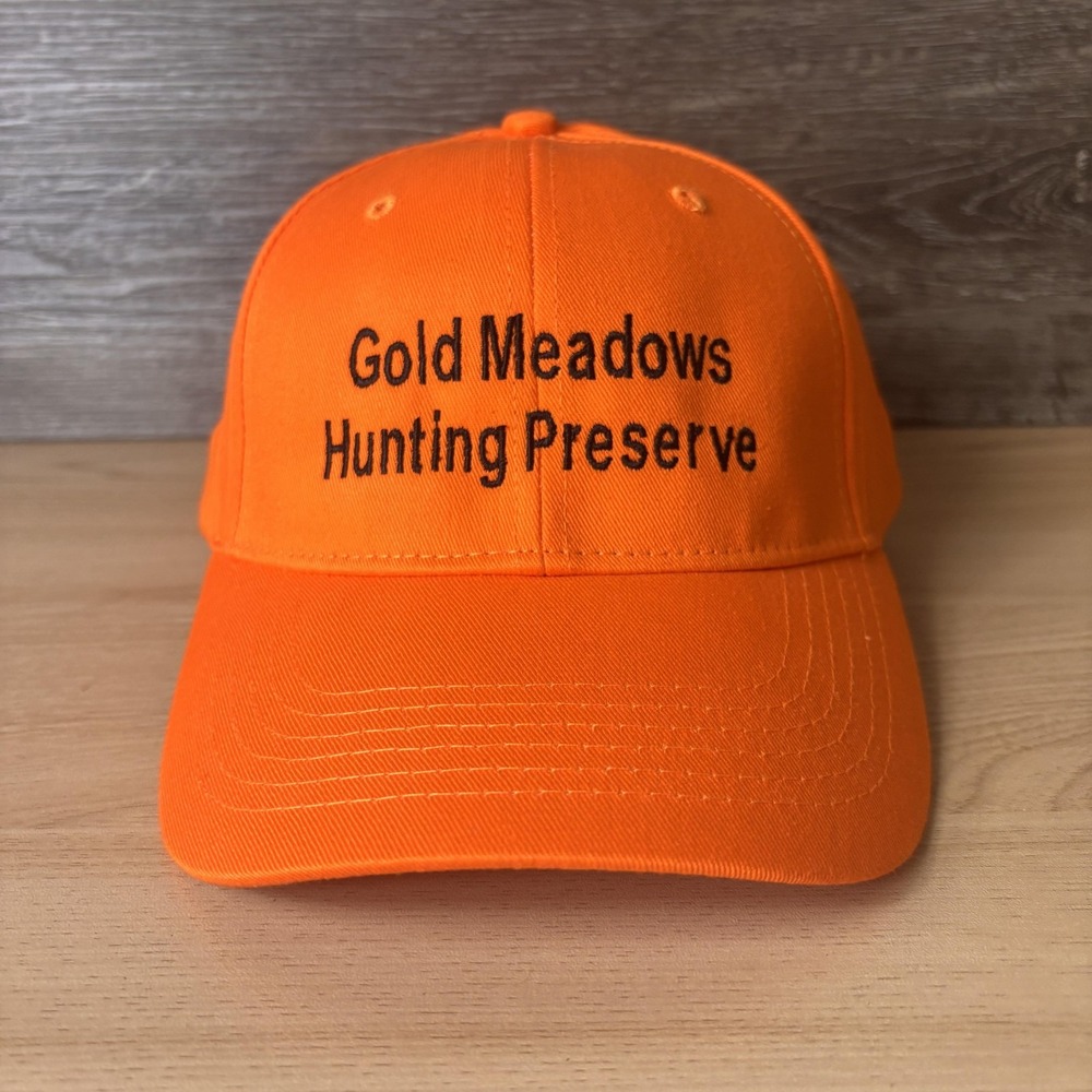 Gold Meadows Hunting Preserve Hat Cap Snap Back Blaze Orange Embroidered Mens